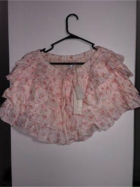 Altar'd State Pale Pink Floral Ruffle Mini Skirt